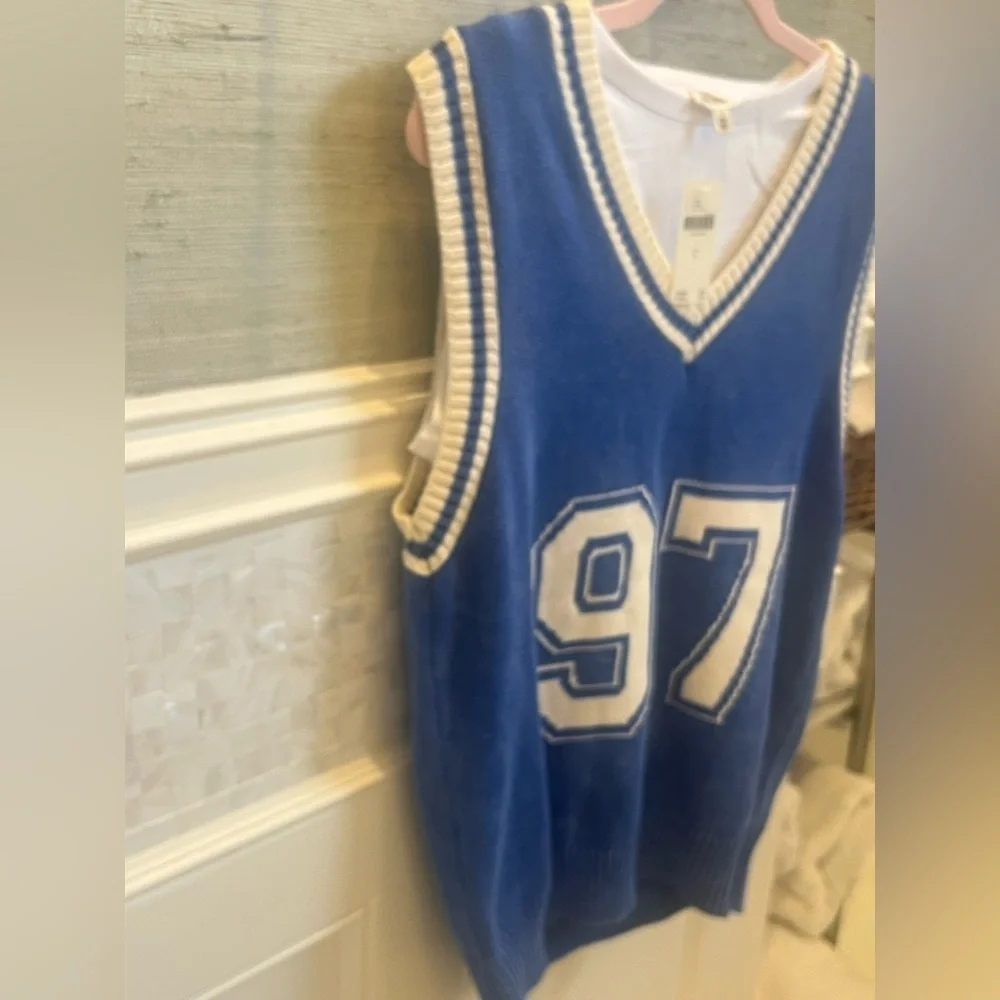 NWT new small Anthropologie pilcro sporty sleeveless twofer sweater jersey blue